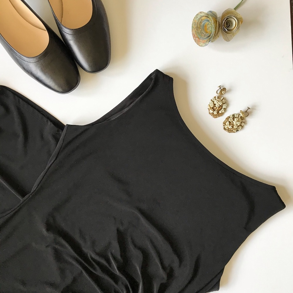 Evan Picone Side Ruche A-Line Black Dress